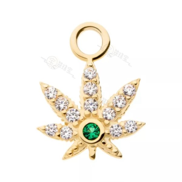 14K Gold Leaf Charm With CZ