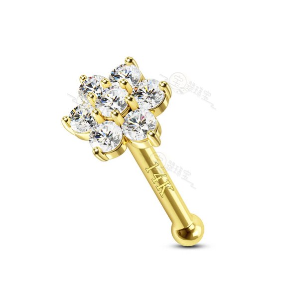 14K Solid Gold 20G Flower Top Nose Bone Stud