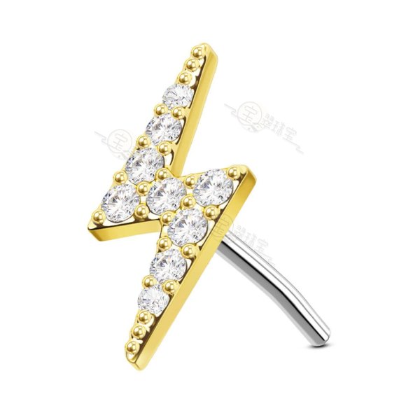 14K Solid Gold Lightning Bolt Clear CZ Push Pin Cartilage Earring