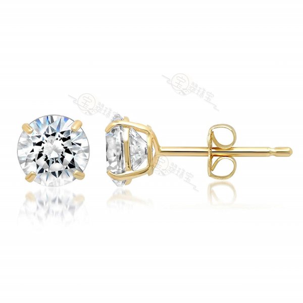 14k Solid Yellow Gold Cubic Zirconia Stud Earrings