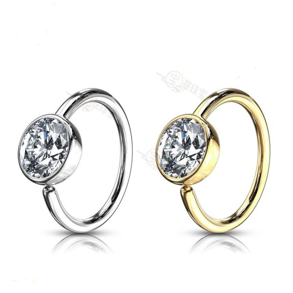 Ball CZ Hoop Ring 14 Karat Solid Gold Bendable 20ga