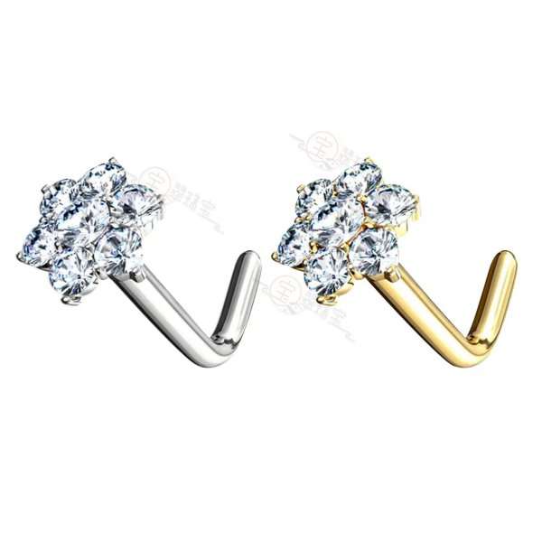 20G 18G L-Shaped Nose Studs 14K Solid Gold CZ Flower Nose Rings Nostril Piercing Jewelry 6mm