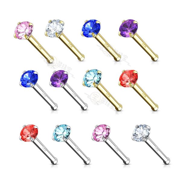 20G Nose Stud Ring 14K Solid Gold Nose Bone Pin 2mm CZ Nose Ring 1/4