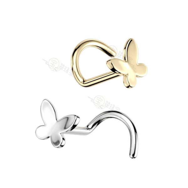 14K Solid Gold Butterfly Nose Screw