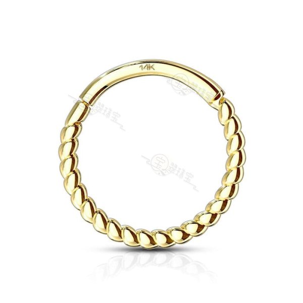 14KT Solid Gold Twisted Rope Braided Segment Hinged Clicker Hoop