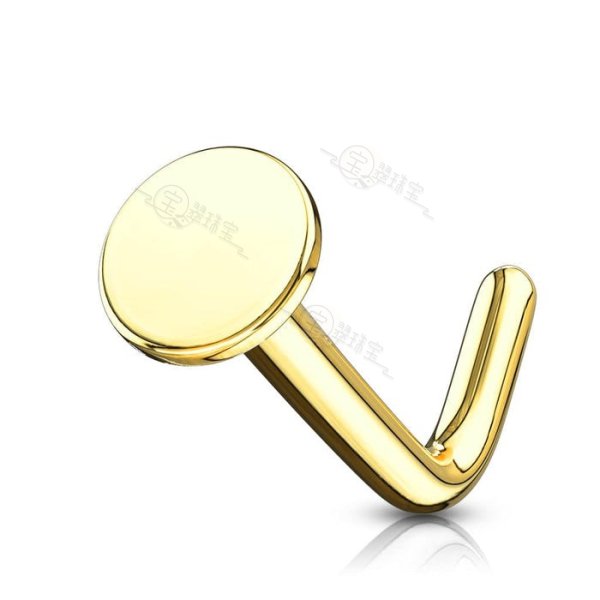 14KT Solid Gold 3mm Flat Disc Top L Bent Nose Ring Stud