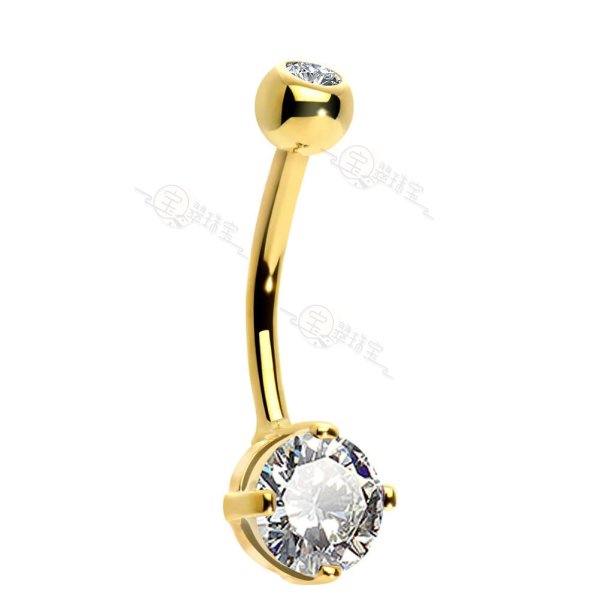 14K Gold Belly Ring 14G Round CZ or Opal Belly Button Ring