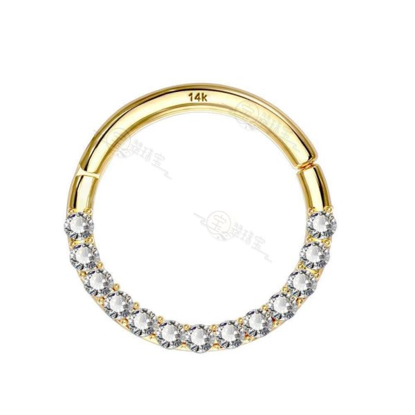 14KT Gold Segment Septum Ring 16G Front CZ Gold Daith Earring