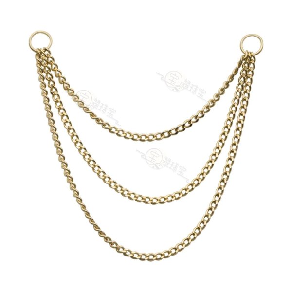 14K Yellow Gold 3 layers Curb Chains