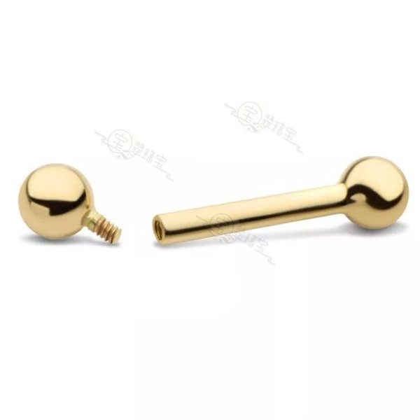 14K Gold Internally Threaded Barbell with 3mm ball end