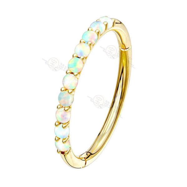 14K Gold Helix Hinged Hoop With Opal