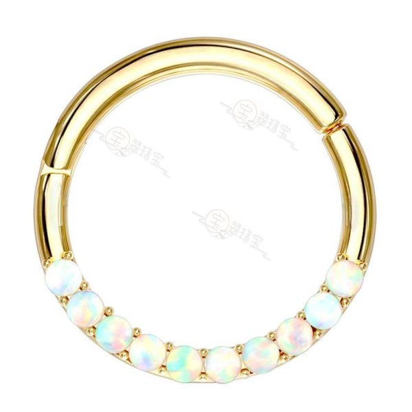 14K Gold Hinged Ring Hoop With Opal