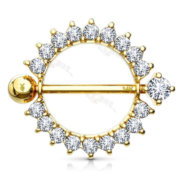 14K solid gold Nipple Shield Ring with CZ