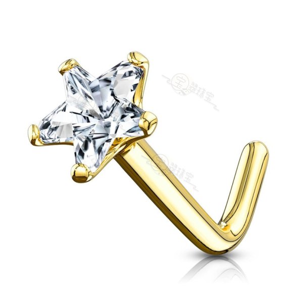 14K gold L bend nose stud with star-shaped stone