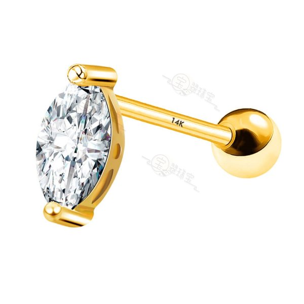 14K Solid Gold 16G/18G MQ CZ Cartilage Earring