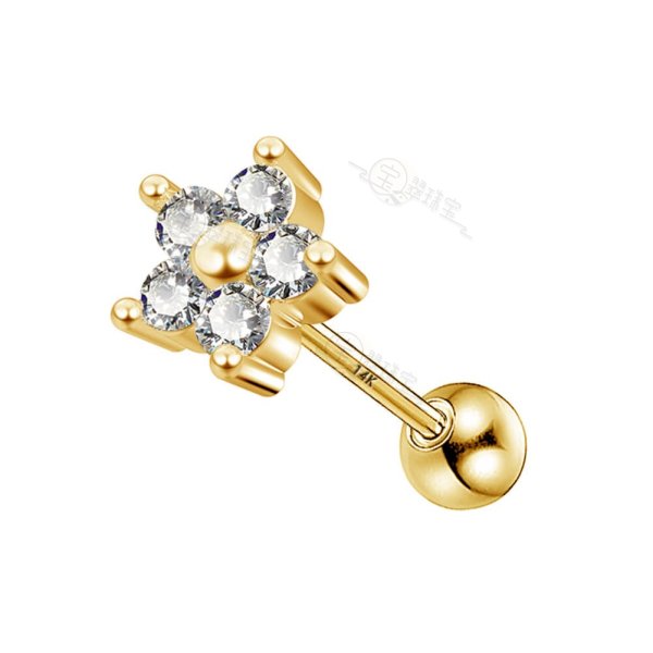 14K Solid Gold Flower Cartilage Earring