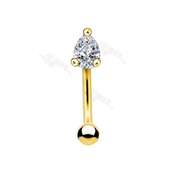 14K Solid Gold  Pear drop CZ Eyebrow Ring