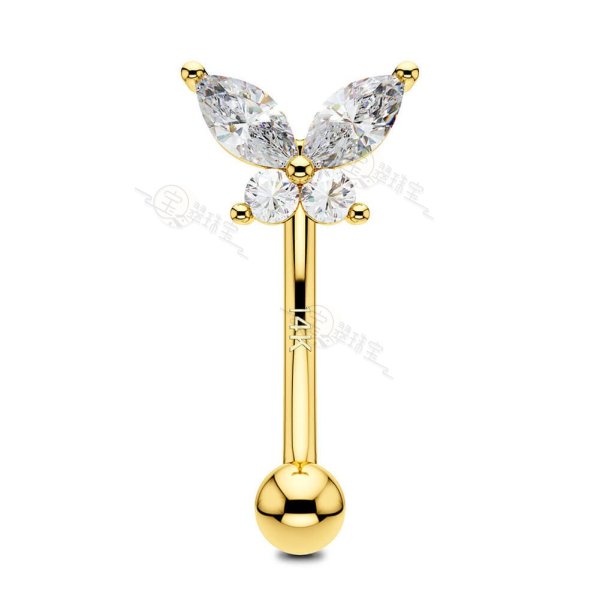 14K Solid Gold Butterfly Rook CZ Earring Cartilage Eyebrow Ring