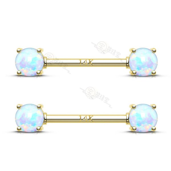 14K Gold Opal Nipple Ring Piercing Barbell