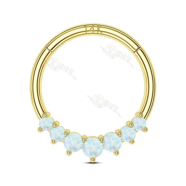 14K Gold Forward Facing 7 Opal Hinged Segment Hoop Ring