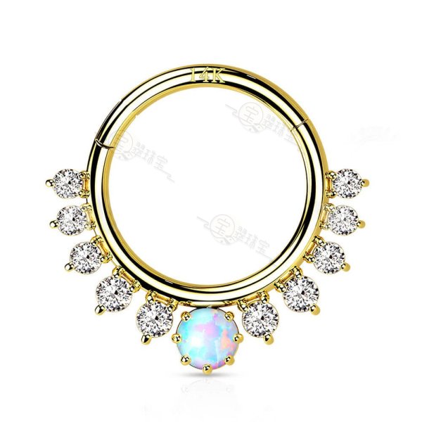 14K Gold 16G CZ Opal Septum Ring Daith Earring