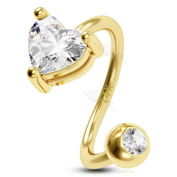 14K Solid Gold Heart CZ S-shaped Cartilage Earring