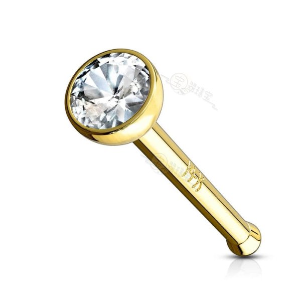 14KT Solid Gold Bezel Set 2mm CZ Nose Bone