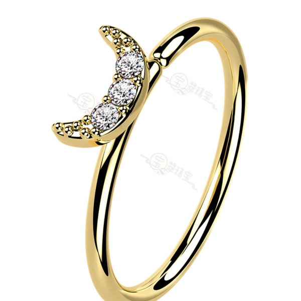 14K Solid Gold Half Moon Shape With CZ Nose Ring Hoop