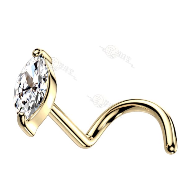 14K Solid Gold Marquise CZ Top Nose Screw