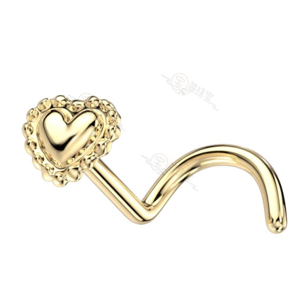 14K Solid Gold Banded Heart Nose Screw