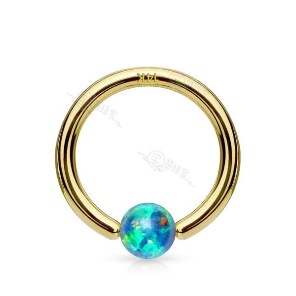 14K Solid Gold Opal Ball Fixed Captive Ring