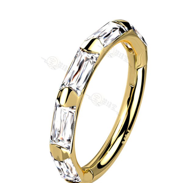 14K Solid Gold Baguette CZ Hinged Segment Ring