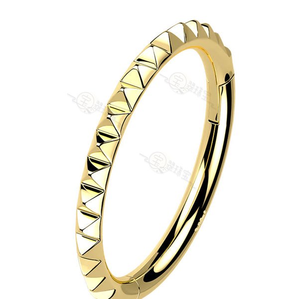 14K Solid Gold Side Facing Pyramid Cut Hinged Segment Hoop Ring