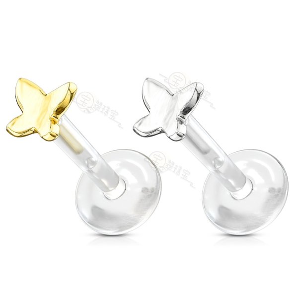 14K Solid Gold Bio Flex Shaft Labret With Butterfly Top