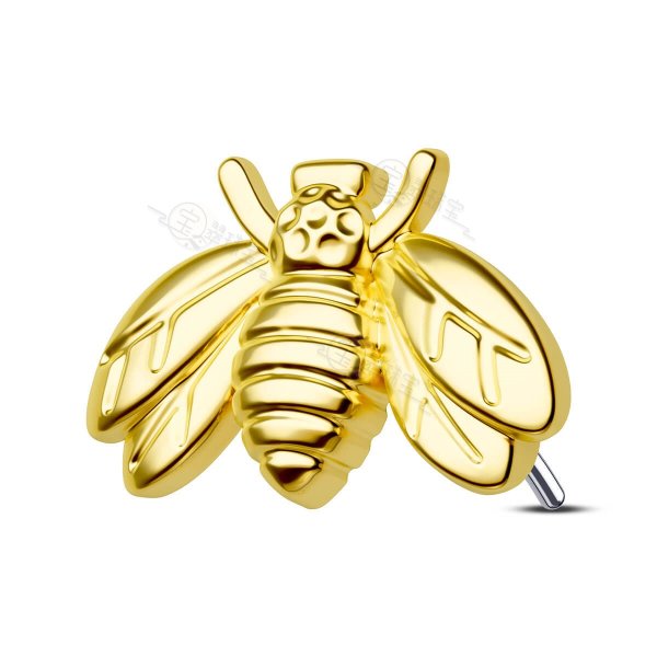 14K Solid Gold Threadless Bee Style Push Pin