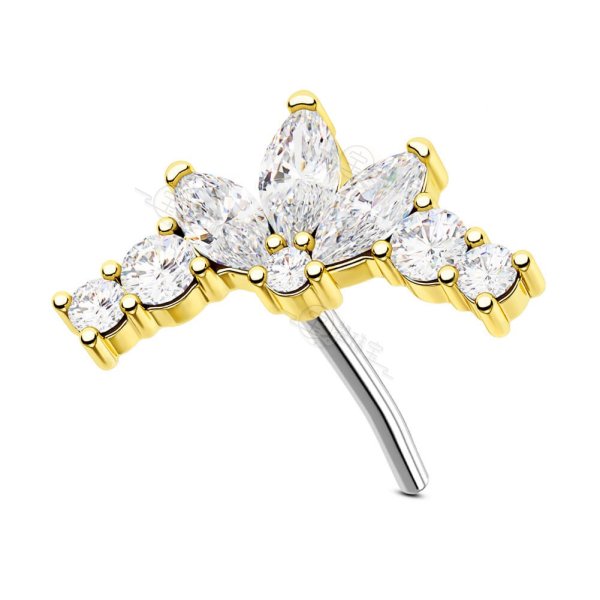 14K Solid Gold Shinny Tiara CZ Push Pin Labret Stud