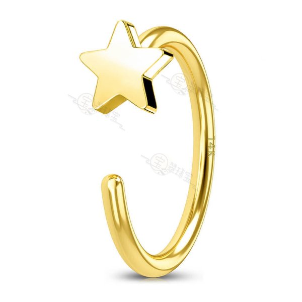 14K Gold 18G Star Half Hoop Nose Ring