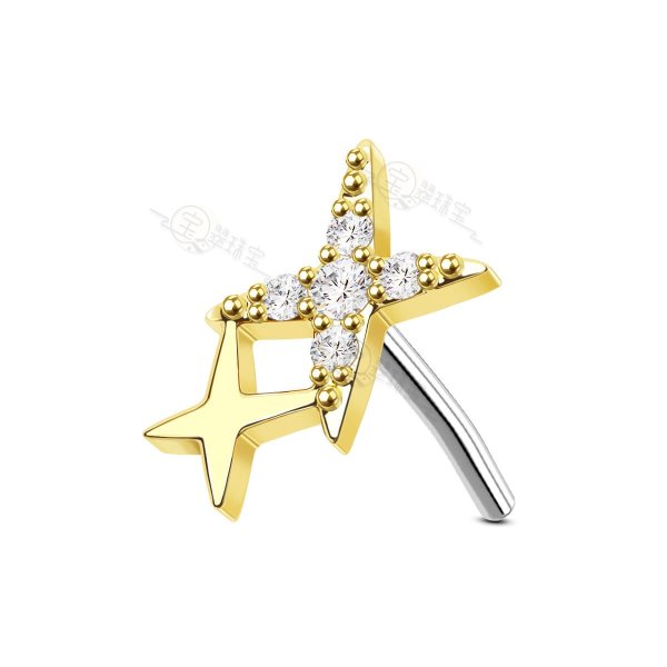 14K Solid Gold Threadless Shinny Star Top Flat Back Labret Stud