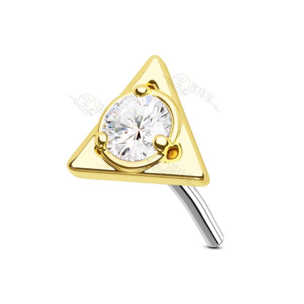 14K Solid Gold Triangle CZ Top Helix Earring Labret Stud