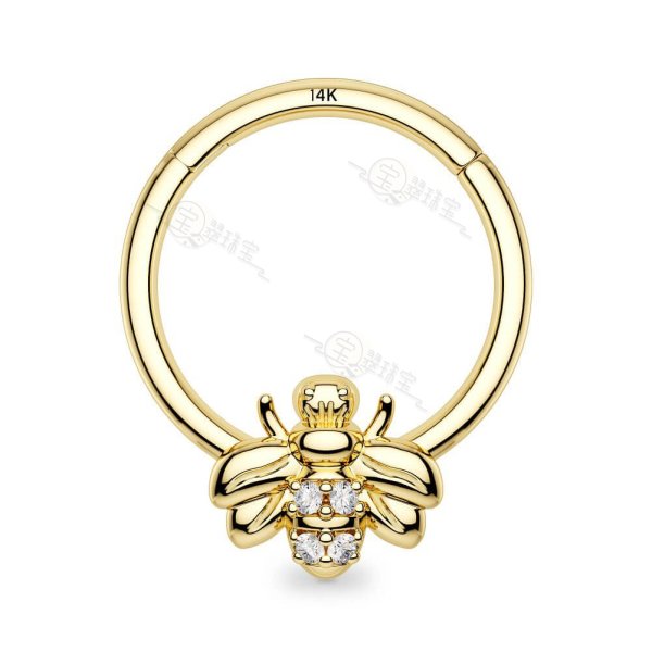 14K Gold Bee Hoop Daith Helix Tragus Earrings 16G Septum Nose Ring