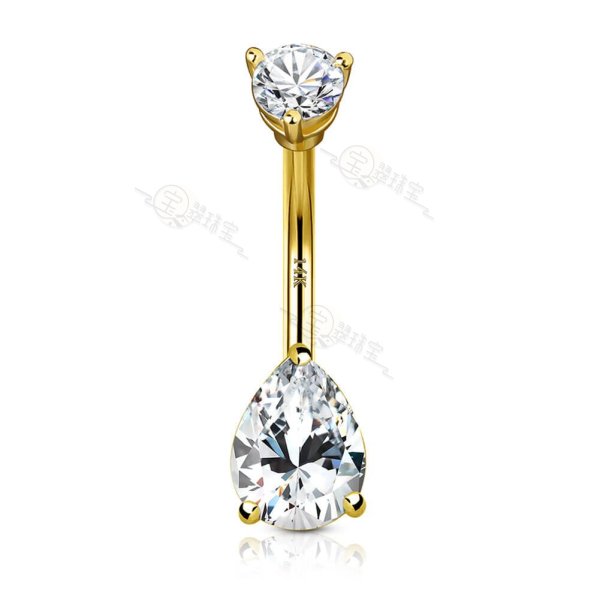 14KT Gold Teardrop CZ Belly Button Rings 14G Navel Ring