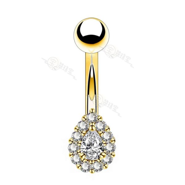 14K Gold Navel Ring 14G CZ Belly Ring 3/8'' Curved Barbell