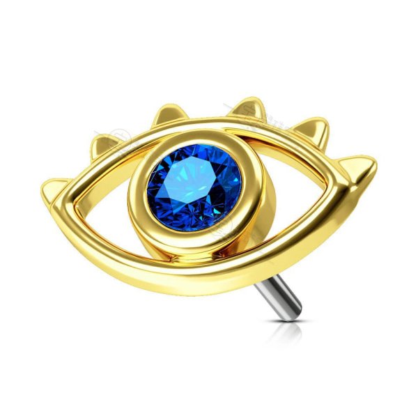 14K Gold Evil Eye Threadless Push Pin Labret Stud