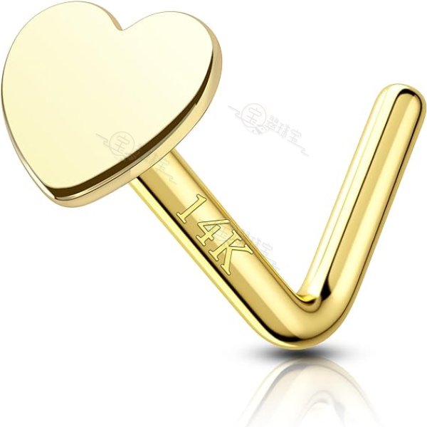 14K Gold 20G L Shape Heart Nose Stud