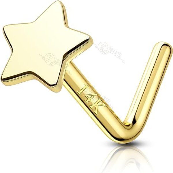 14K Gold 20G L Bend Star Nose Stud