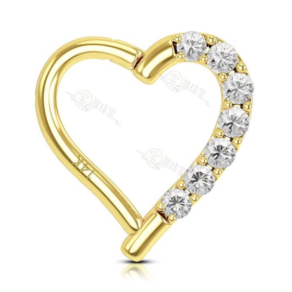 14K Gold 16G Heart Shaped CZ Daith Helix Earring-Left Ear