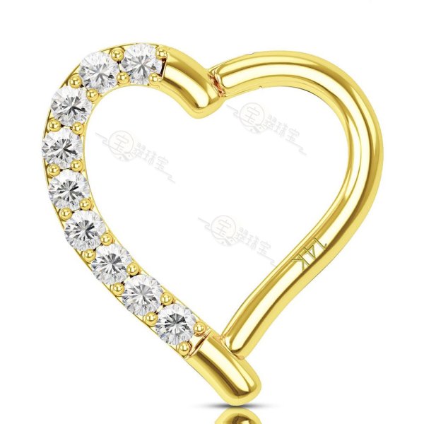 14K Gold 16G Heart Shaped CZ Daith Helix Earring-Right Ear