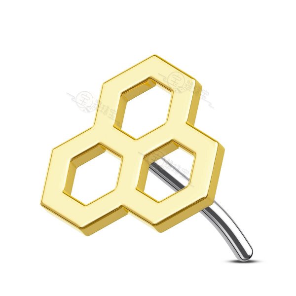 14K Solid Gold Honeycomb Threadless Labret Stud