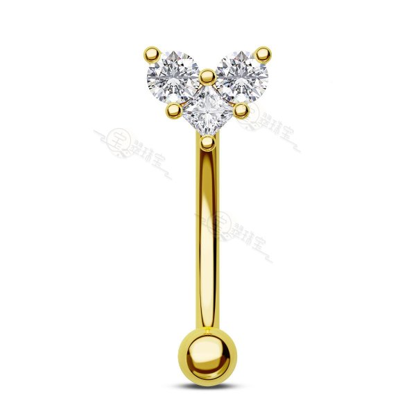 14K Solid Gold 16G Heart Shape CZ Curved Barbell Rook Earring