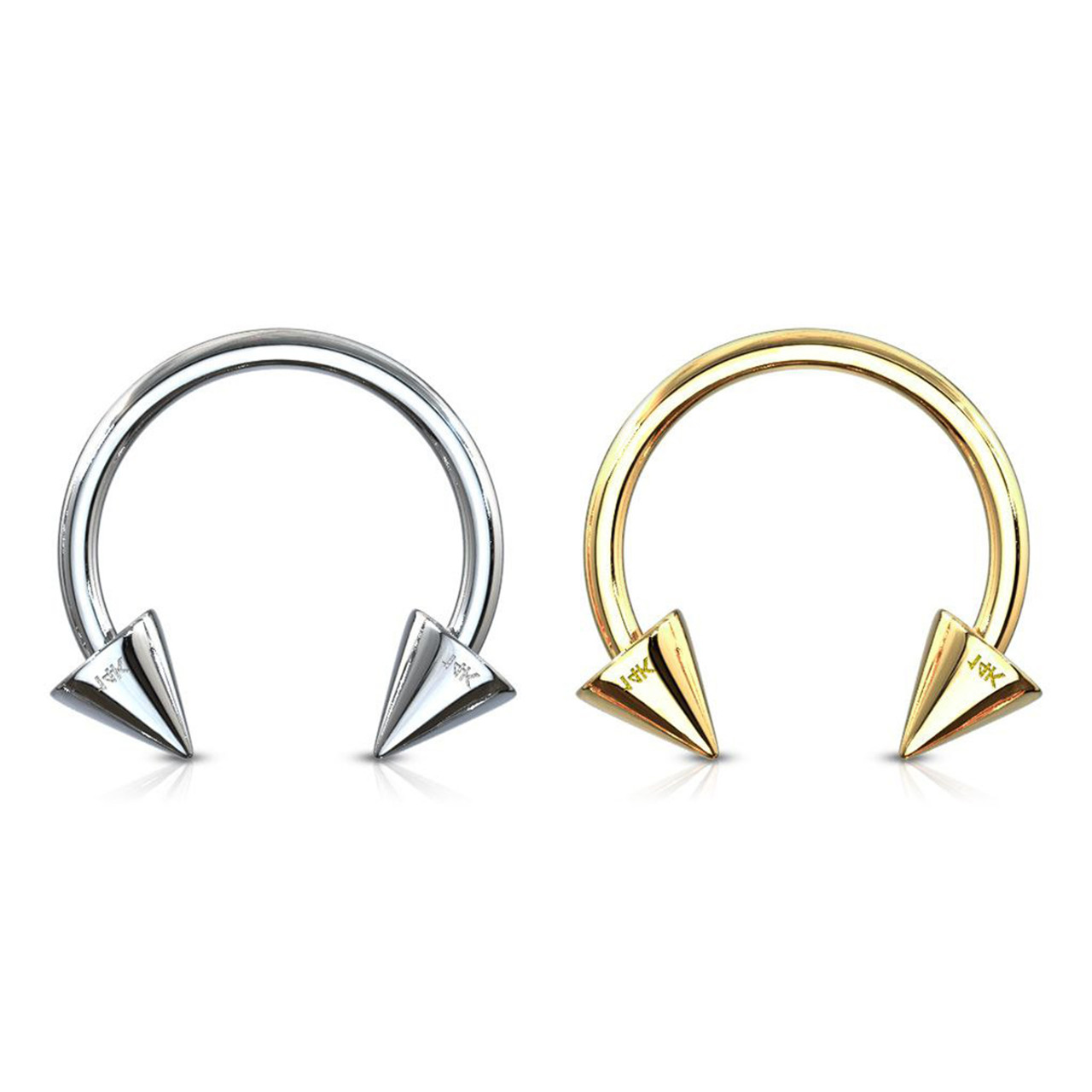 14G-16G 14K Solid Gold Horseshoe Circular Barbell Spike End Nose Ring Hoops Septum Piercing Jewelry 5/16